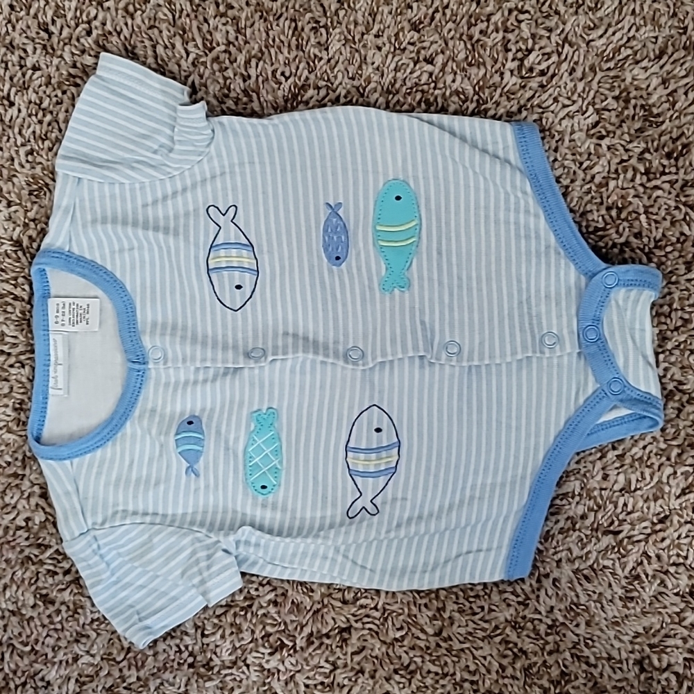 First Impressions blue striped fish onesie 6-9 months